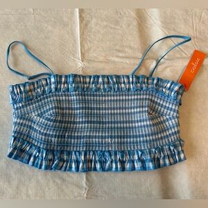 Colsie Blue and White Smocked Ruffle Bandeau with Straps
